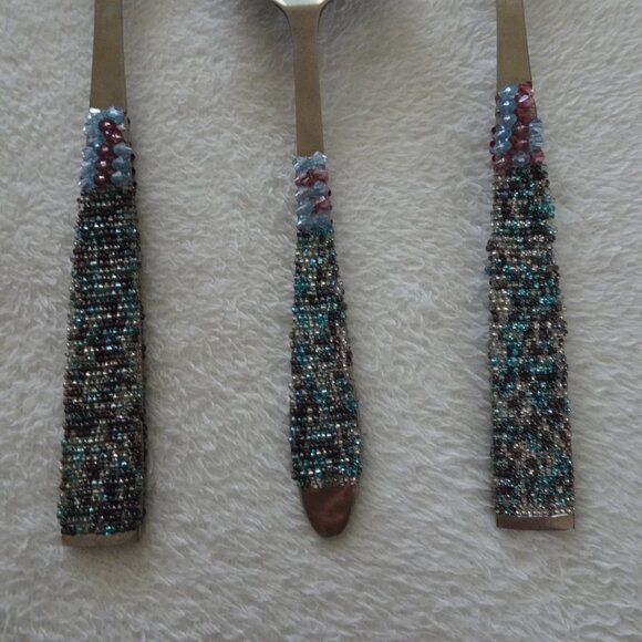 Beaded Handle Salad Serving Utensil Set Cake Pie Server Party Holiday - Picture 7 of 7
